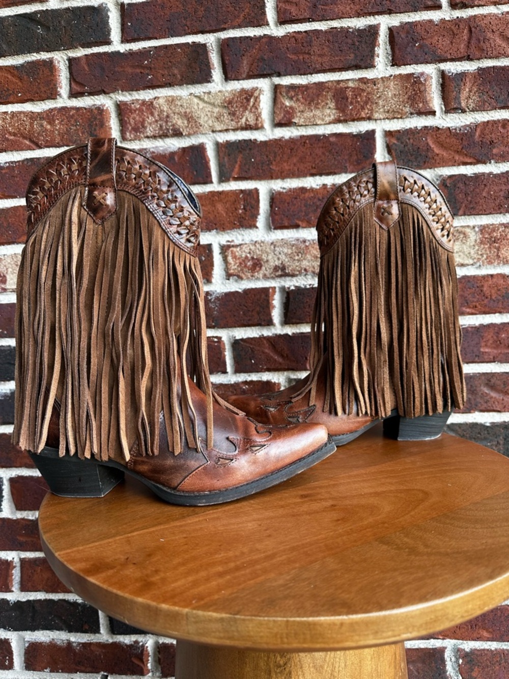 Brown Fringe Western Heeled Boots
